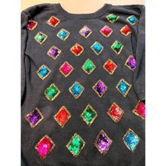 Celina Yang Sequin Harlequin Sweater Women XL Black Good Vintage Beaded Knit