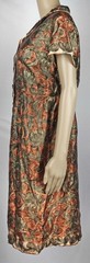 Vintage Satin Dress Brown Gray Print Rockabilly Swing Mid Century 40s 1950s 14 L