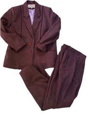 VTG 80s ANETA Lady-Mode Purple Wool Power Suit Blazer Pants L 38 EUC