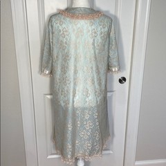 Odette Barsa Lace Lingerie Slip Dressing Gown Robe Medium Peignoir Blue Cream