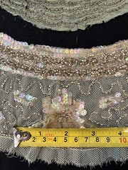 ANT 1920S EXQUISITE BEADED PANELS/BEAD CLUSTERS ON GREEN SILK + SEQUINS