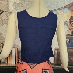 Vintage 1970s Vest Top Sleeveless Button Front Red White Blue Americana