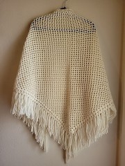 Vintage Hand Crocheted Open Poncho Western Fringe Oversized Festival Cream S M L