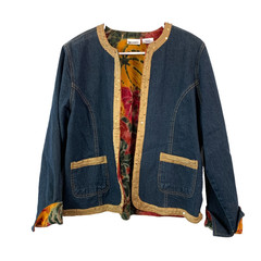 Vintage Units Denim Floral Lined Art To Wear Jacket Womens Medium