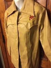 Vtg 60s AMOUR WOODSTOCK Vinyl Faux Leather Embroidered Butterflies JACKET, 15/16