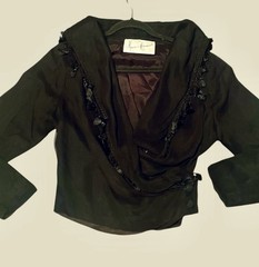 Vintage Black Bolero Jacket Mariana Hardwick 1990s Tassels Shawl Collar Small