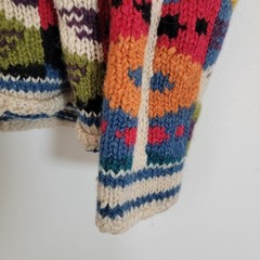 Express Tricot Vintage Hand Knitted 100% Wool Multicolor Patchwork Cardigan M/L