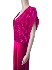 VTG Jenelle of California Fuchsia Hot Pink Floral Satin Long Nightgown Plus 1X