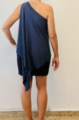 90s Vintage Boutique One shoulder asymmetric Navy Blue Long Blouse Top Dress M
