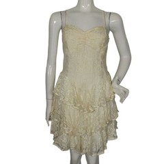 Vintage 80s NUANCE Dress/Jacket Set, XS, Lace, Yellowed, Ruffle Skirt, Bolero