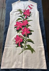 New VTG MCM 50-60s Alfred Shaheen Linen Dress Hand Painted Hawaii Hibiscus READ
