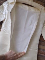 🔥 VTG 1960s Custom Catherine Chappell Ivory Satin Wedding Dress w/ Capelet