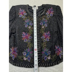 Laurence Kazar Lg Silk Beaded Sequin Jacket Vintage Black Floral Evening Women