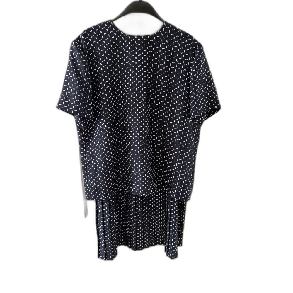 Kasper for A.S.L. Navy White Print Top & Pleated Skirt Set Size 16