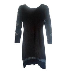 Vintage 70s 70 MPH Black Mod Shift Dress Mesh Patterned Sleeves Arnel Small LBD