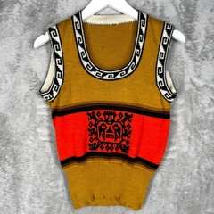 Vtg 70s Sweater Vest Women Small Knit Ethnic Intarsia Novelty Boho Andean Tribal