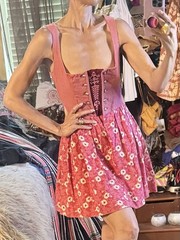 VTG Kibek Dirndl Sportalm Austria Pink Dress Corset Floral Embroidery Metal XS S