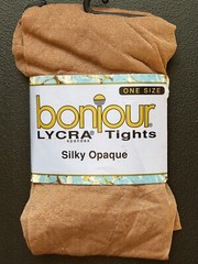 NEW VTG BONJOUR LYCRA TIGHTS STRETCH SILKY OPAQUE PANTYHOSE WARM KHAKI BROWN*O/S
