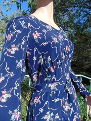 VTG 1930s Blue Novelty Print Rayon Home Made Dress 32W