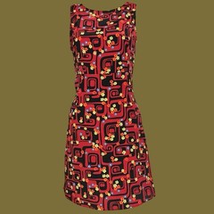 Vintage St Marteen Collectables Mod Floral Shift Dress Red Black Size 9 USA