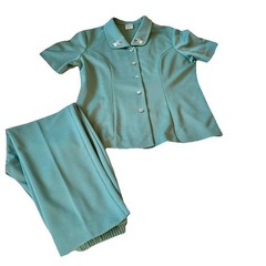 Vintage Haband Women’s Petite Medium 2 Pc Pants & Shirt Set Sage Green Floral