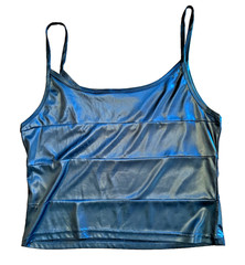 Vintage Y2k 90s Serious Clothing Tank Top L Black Faux Leather Shiny Goth Club