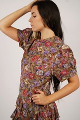 80s Ruffle Dress (L) large floral vintage tiered secretary geek indie twee midi