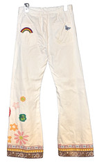 Vintage 70s White Jeans Floral Appliques Wide Bell Bottoms Vintage Trim 31/32