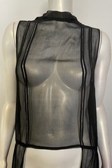 Antique 20s 30s Sheer Black Silk Dress Vest Layering Overlay Art Deco