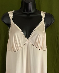 Vtg Vanity Fair Nightgown Long Blush Beige Silky Nylon Plunge Goddess Sz 38