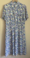 Vintage Shirt Dress Floral Print Blue 16 16P Secretary Leslie Fay Grandma 90s