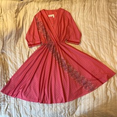 Vtg Alori Inc Dress Womens 12 Pink Floral Faux Wrap Dolman 70s USA Union Made