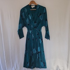 Vintage 80’s Silk Studio 100% Silk Dress Teal Blue & Black Size 8