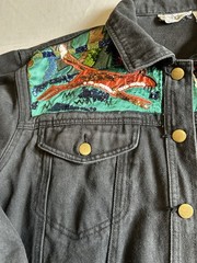 VTG 90’s Cedars Red Fox Hunt Black Jean Jacket Bead Sequins 100% Cotton Small