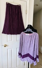 1970s HAL FERMAN Accordian Pleated Blouse & Skirt Set w Dolman Sleeves One Size