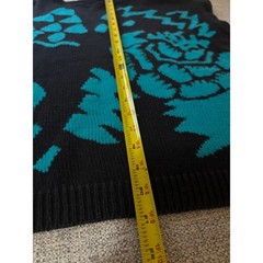 Vintage Abstract Knit Sweater Vest Black Teal Graphic Oversized Boho Art To Wear