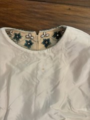 1960s Lily Lee Cream Sheath Dress Rhinestones Green Beaded Shift Size 8