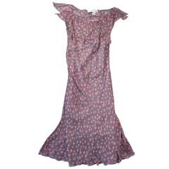 Newport News Vintage 100% Silk Sheer Floral Clover Midi Dress Purple Pink 10 Y2k