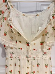 Vintage 1970s Union‑Made Peasant Maxi Dress Apple Print Lace Trim Size 7 USA