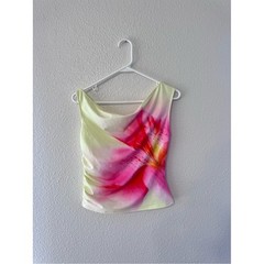 NWT Edikted Lily Flower Print Ruched Mesh Tank Top Size Medium Y2K