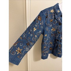 Units Embroidered Cotton Denim Jacket Boho Floral Wood Buttons Long Sleeve Large