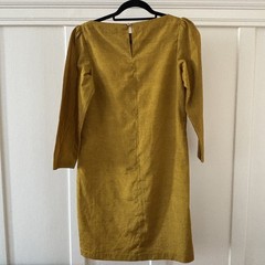 60s-70s Vintage Hand Sewn Mustard Yellow Puff Sleeve Shift Dress MEDIUM