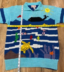 Vintage Inca Peruvian Handmade Sweater Size Large Retro Ocean Fish Fun OOAK