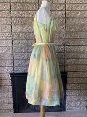 Vintage 1950s Colorful Party Dress Petticoat Fall Spring Watercolor Yellow small