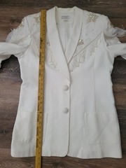 80/90’s Lew Magram Collection NY White Sequin Western Style Suit Blzer Skirt 14