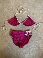 Vintage 50s 60s De Weese Designs Swimsuit Bikini 8 Fucsia White Shimmer 2-pc