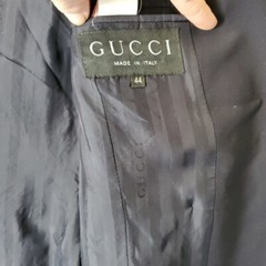 Vtg GUCCI Dark Blue Lana Vergine Fleece Wool Pantsuit Wm Sz 44 Tailored DAMAGED