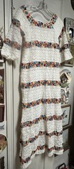 SEYMOUR KERMAN Vintage Mexican (Wedding)Dress Ivory Crochet W/Floral Embr. Bands