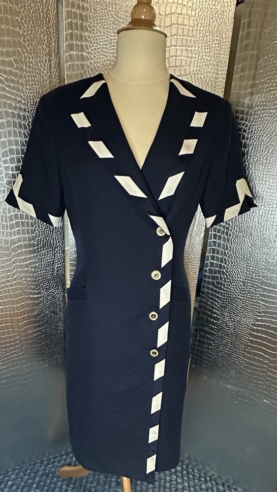 Sandra Ow-wing For N.R.1 Vintage Navy Blue & White Button Down Dress