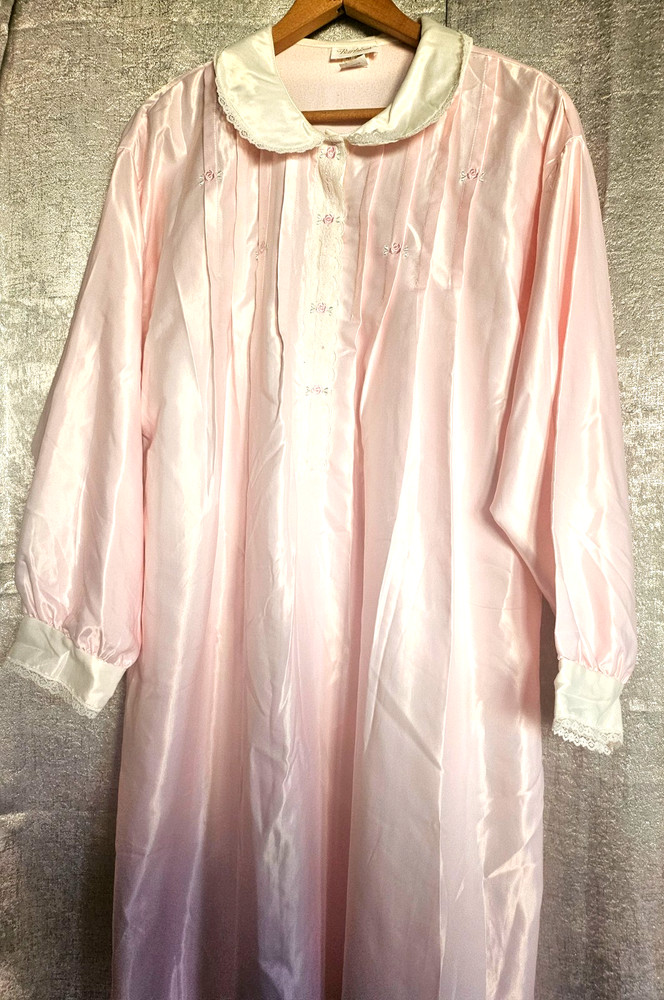 vintage Barbizon Night Gown Woman XL Pink Long sleeves lace